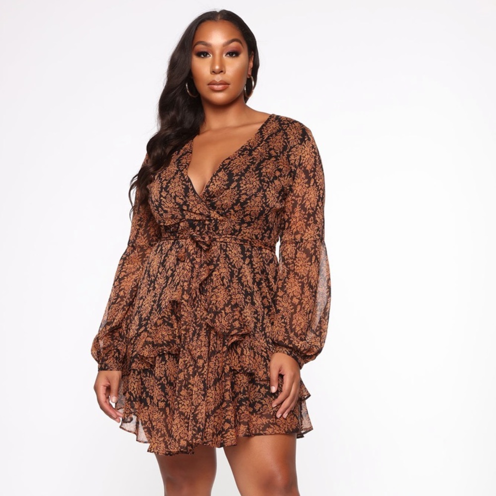 Long sleeve mini dress.